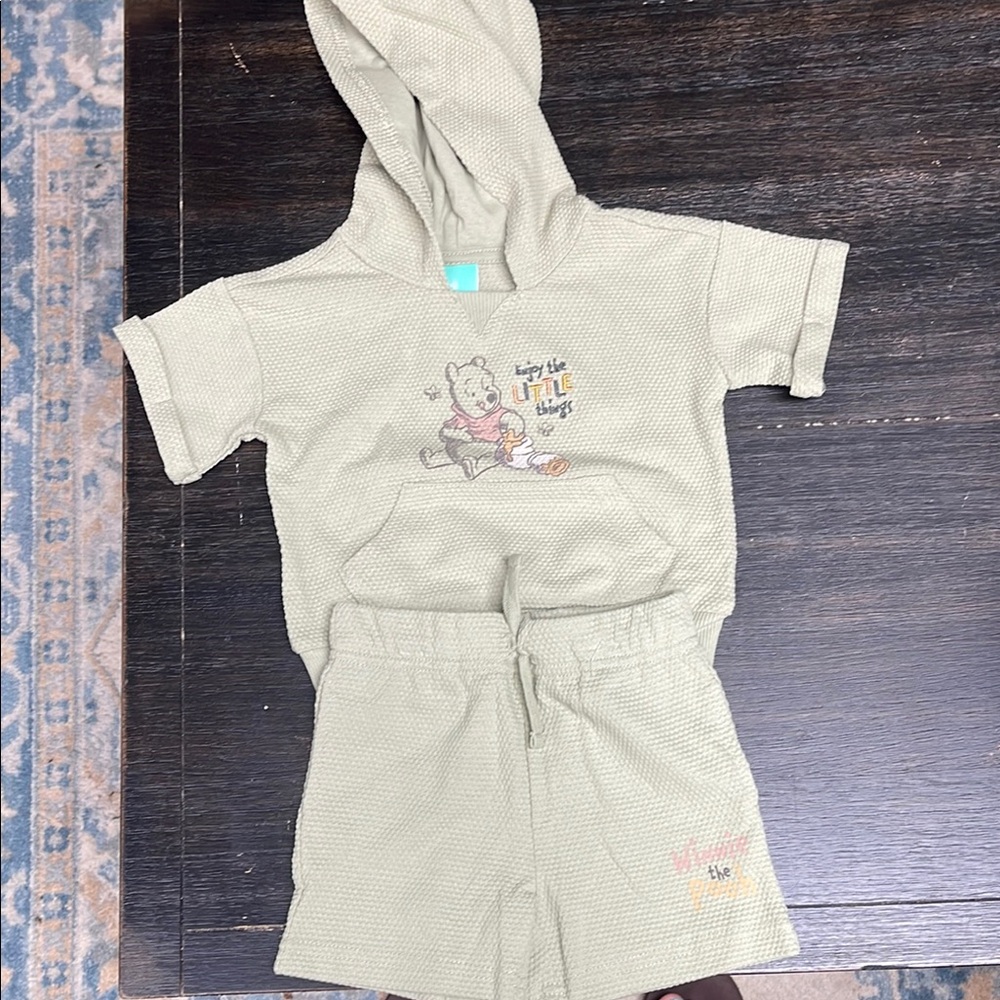 Disney Green Winnie the Pooh Hoodie and Shorts Set